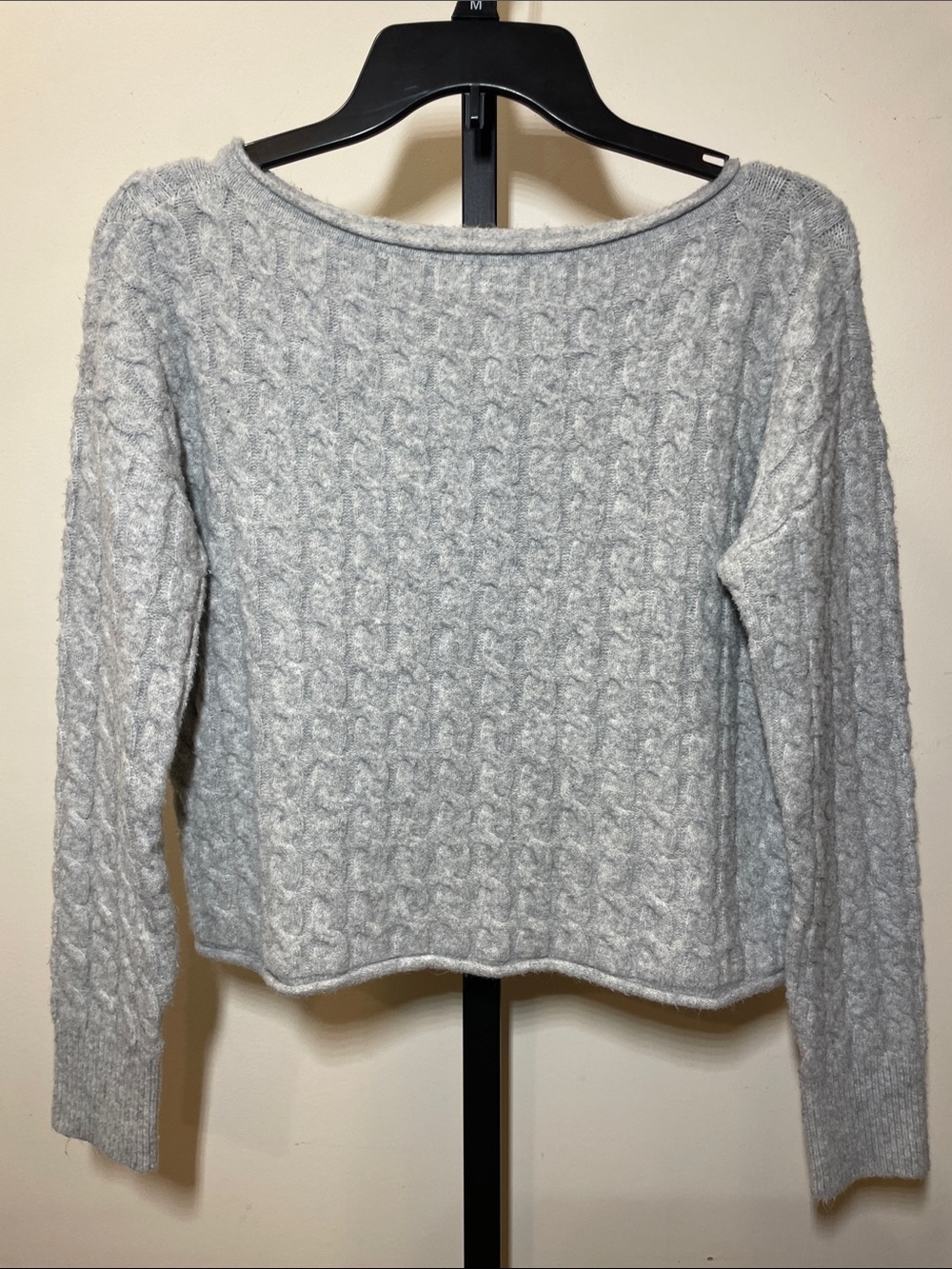 Aeropostale Light Gray Off-Shoulder Cable Knit Sweater